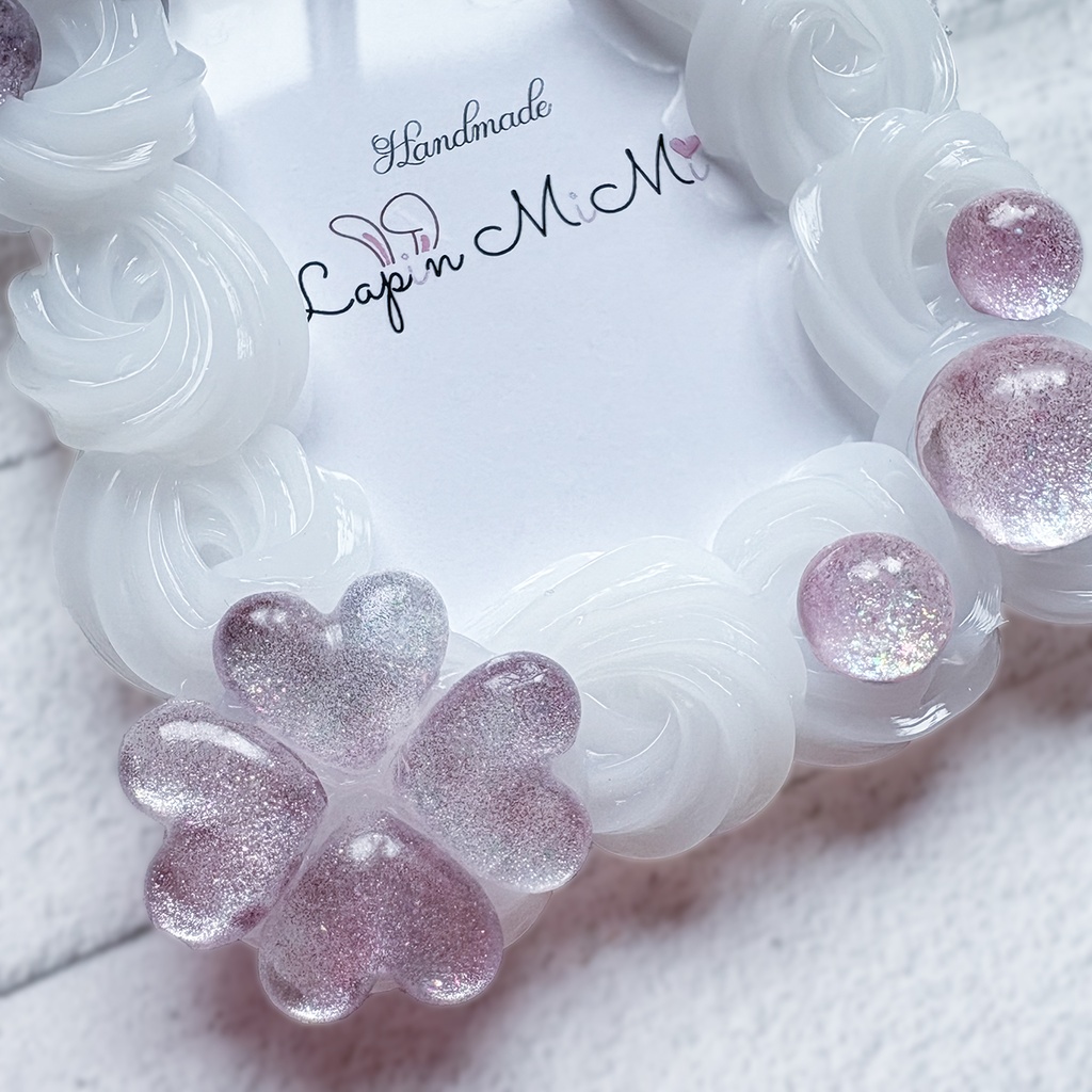 クリア ホイップデコ 硬質トレカケース B8 チェキ パステルカラー マグネットジェル ラメ リボン クローバー カード ケース 5色