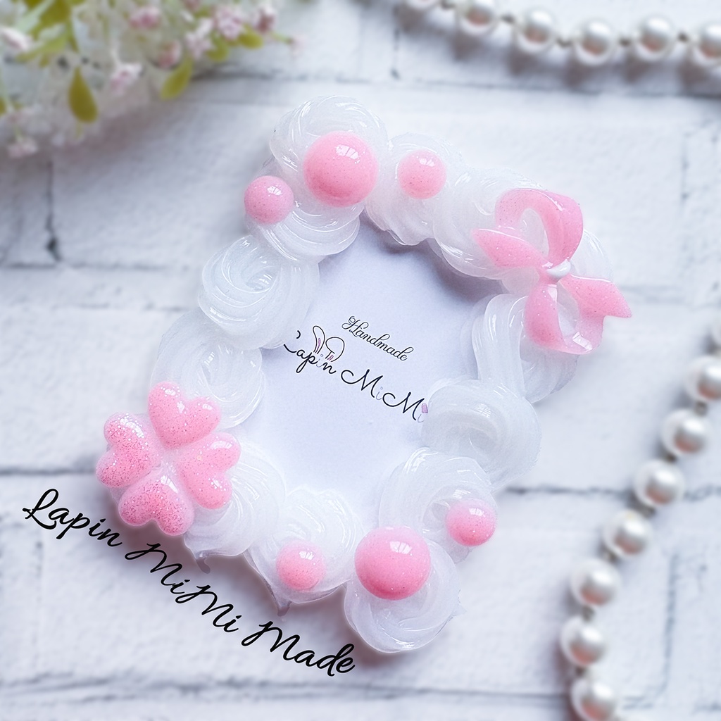 クリア ホイップデコ 硬質トレカケース B8 チェキ パステルカラー マグネットジェル ラメ リボン クローバー カード ケース 5色