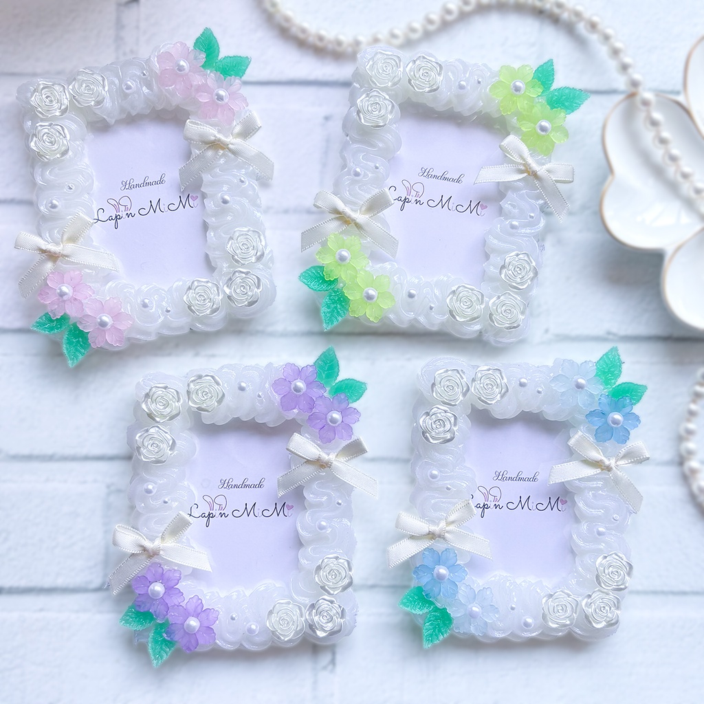 パールホワイト ホイップデコ 硬質トレカケース B8 チェキ ニュアンスカラー 花 サテンリボン 薔薇 カード ケース