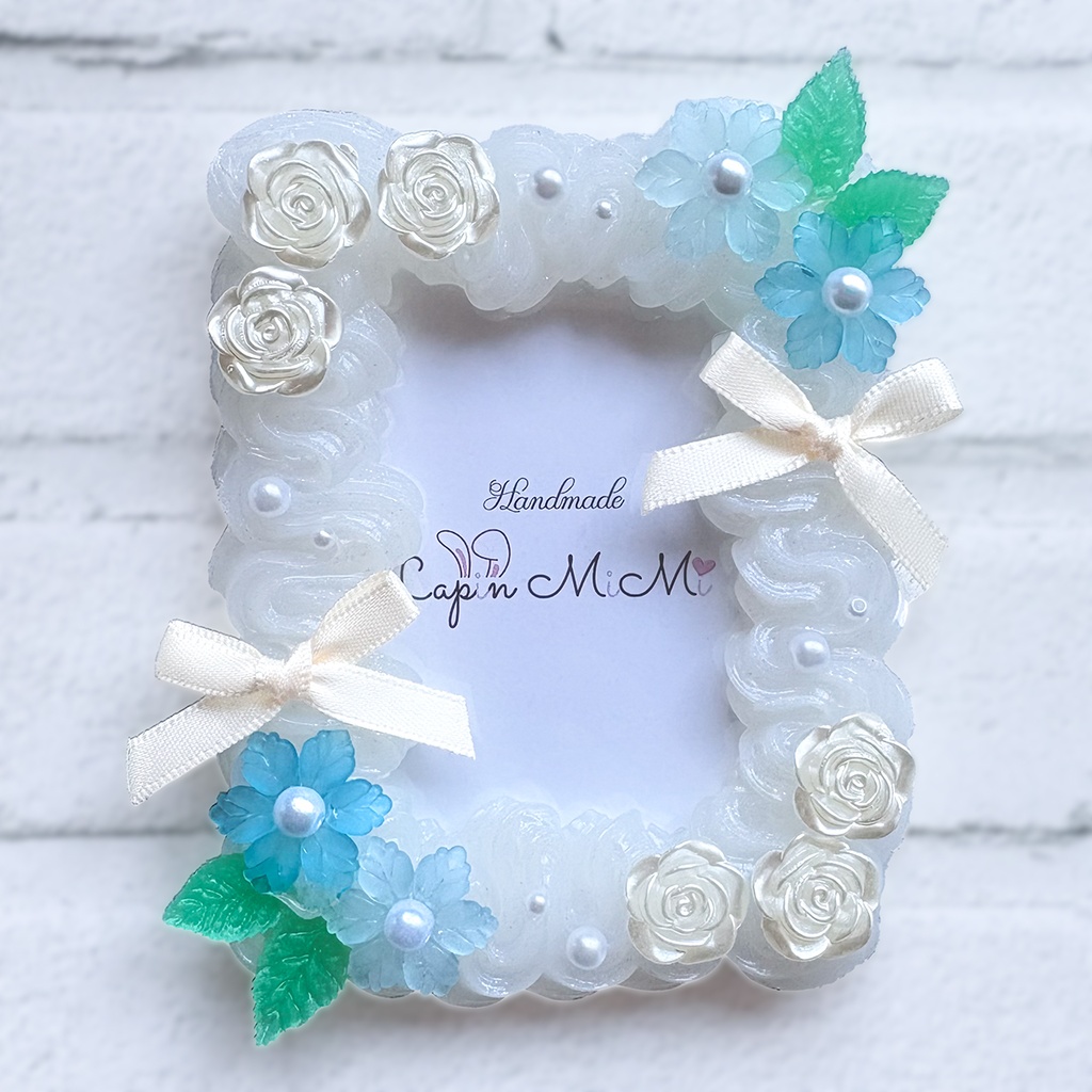 パールホワイト ホイップデコ 硬質トレカケース B8 チェキ ニュアンスカラー 花 サテンリボン 薔薇 カード ケース