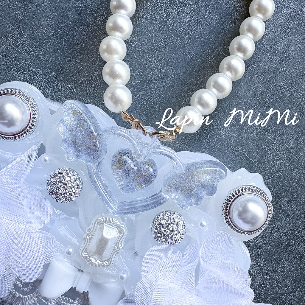クリア ホイップデコ 白 姫かわ プチプラケース トレカケース 名刺 カード シフォン 花 パール ストラップ付 マルチケース