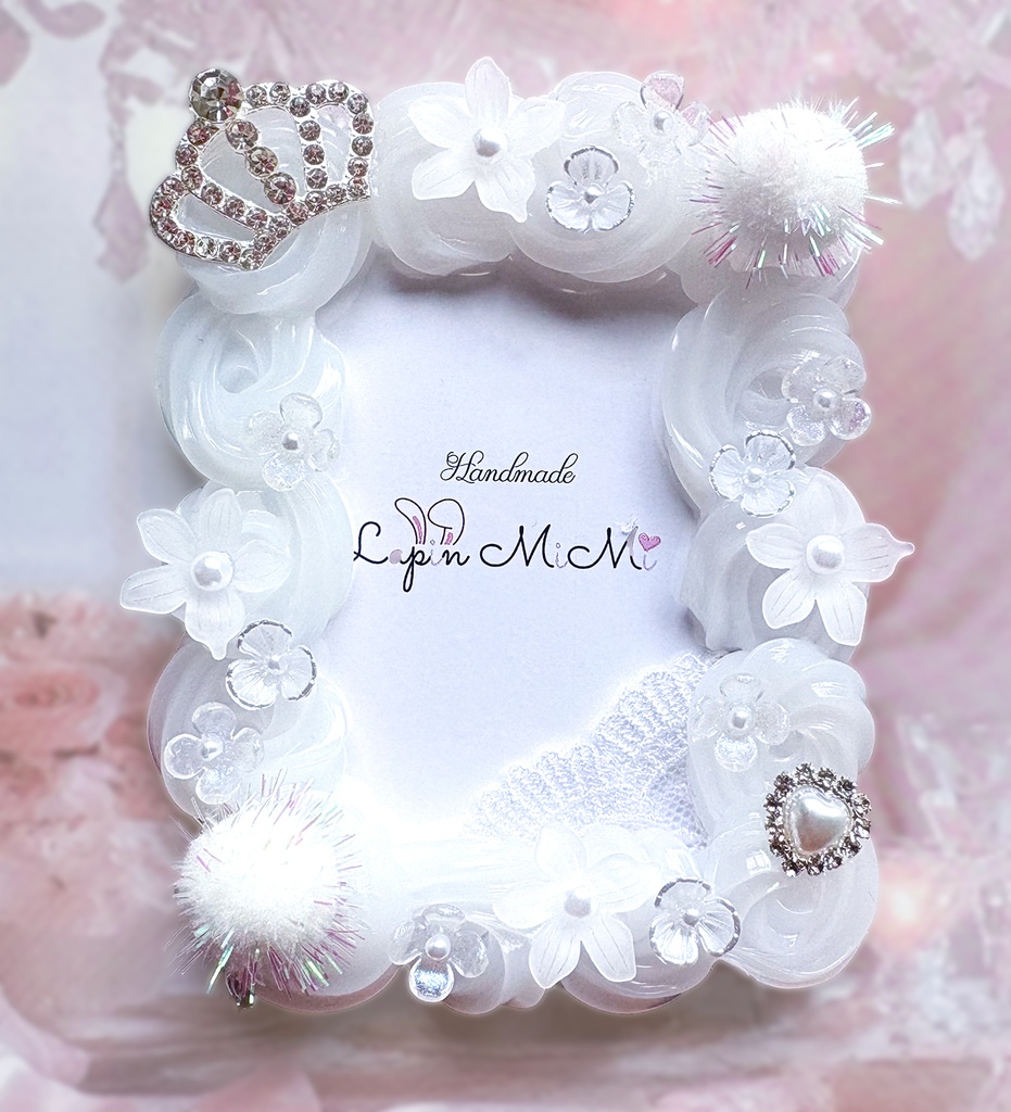 【受注製作】白 クリア ホイップデコ 硬質トレカケース B8 ティアラ レース ぽんぽん 姫 プリンセス 花 チェキ カード ケース