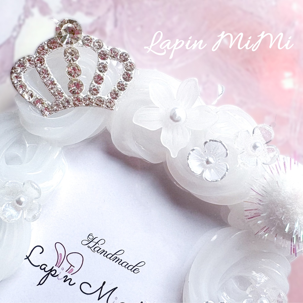 【受注製作】白 クリア ホイップデコ 硬質トレカケース B8 ティアラ レース ぽんぽん 姫 プリンセス 花 チェキ カード ケース