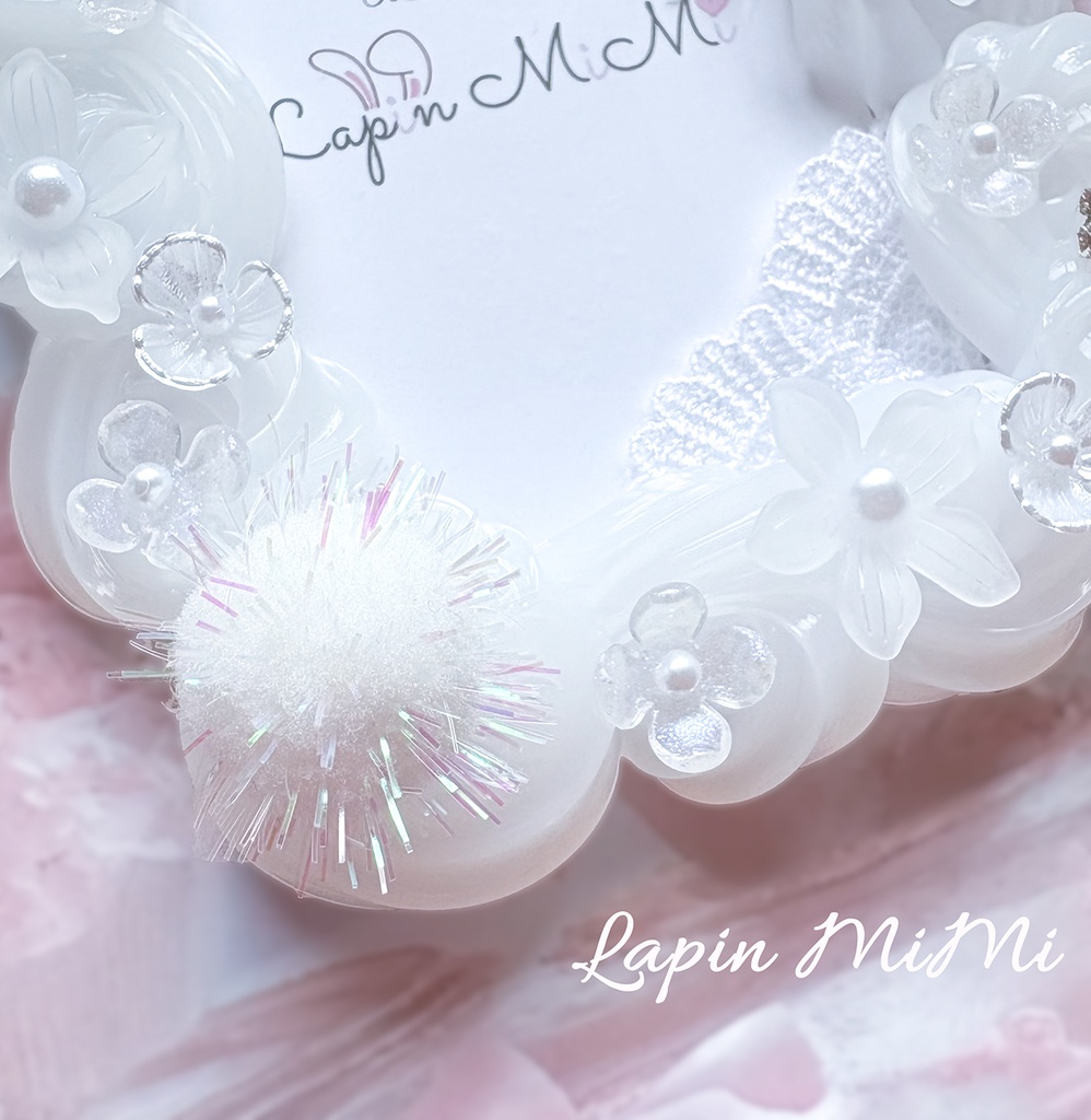 【受注製作】白 クリア ホイップデコ 硬質トレカケース B8 ティアラ レース ぽんぽん 姫 プリンセス 花 チェキ カード ケース