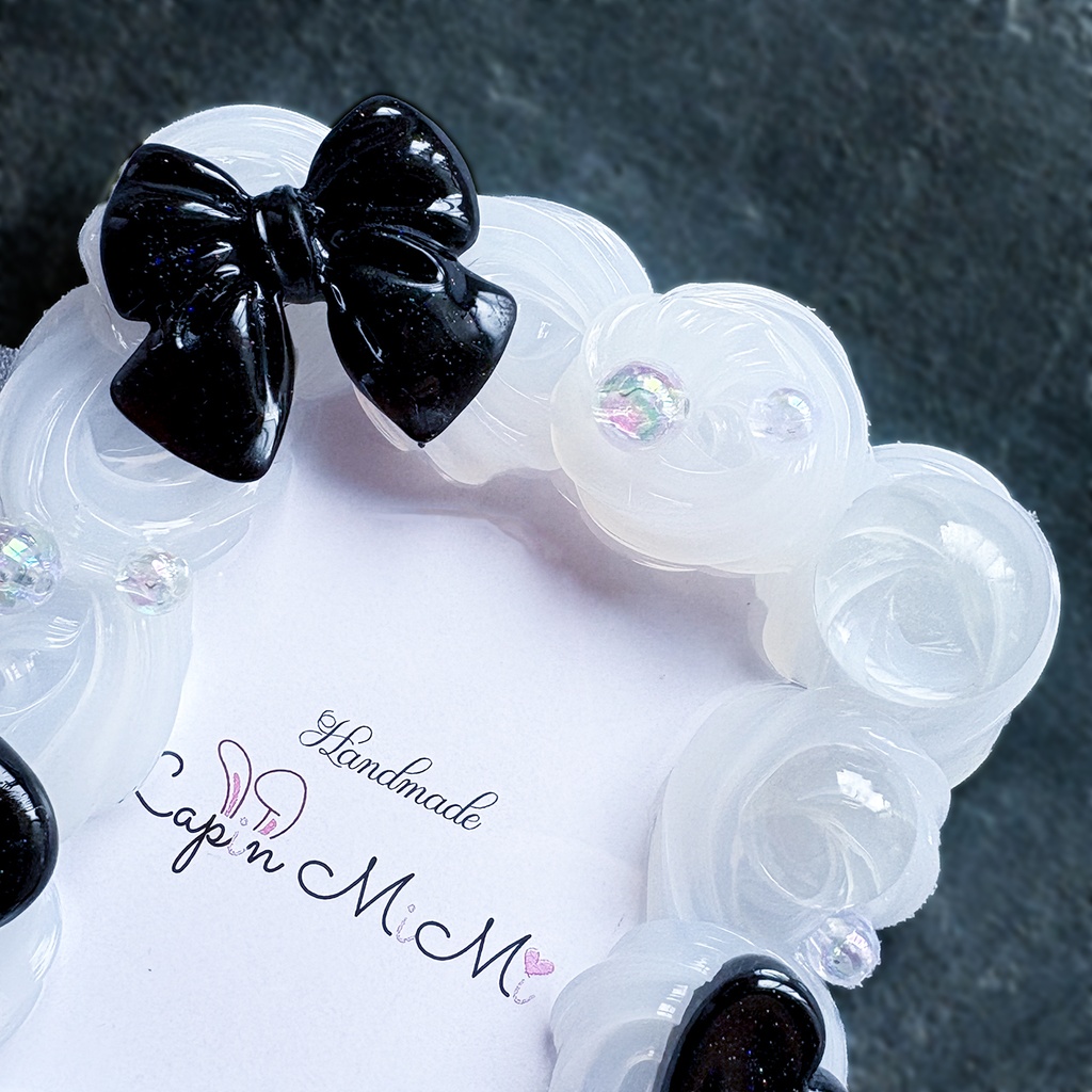 クリア ホイップデコ 硬質トレカケース B8 チェキ 黒 ラメ リボン ハート 上品 カード ケース