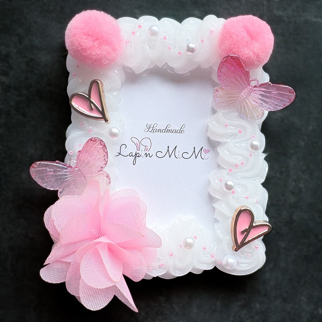 白 クリア ホイップデコ 硬質トレカケース B8 ピンク シフォン 花 ぽんぽん 蝶 ハート 上品 きれいめ カード ケース