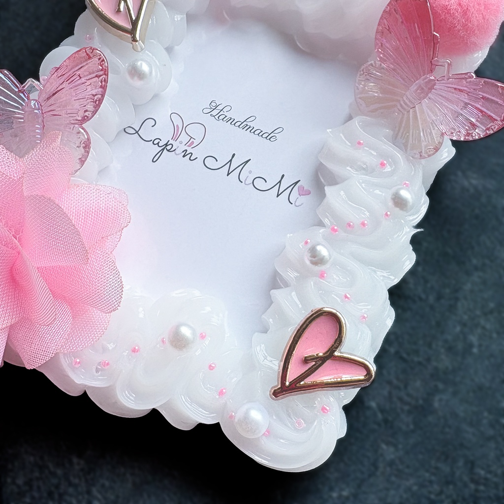 白 クリア ホイップデコ 硬質トレカケース B8 ピンク シフォン 花 ぽんぽん 蝶 ハート 上品 きれいめ カード ケース