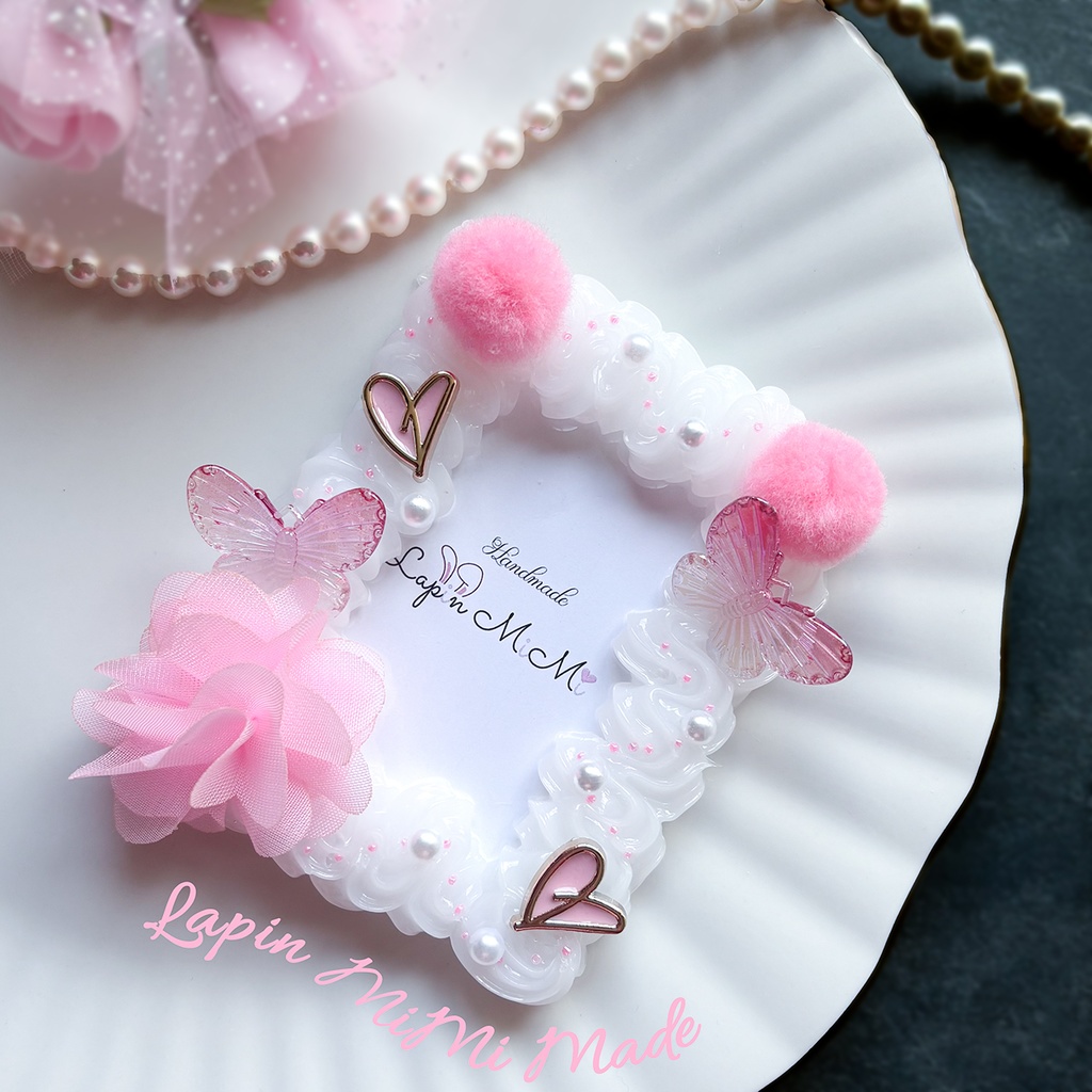 白 クリア ホイップデコ 硬質トレカケース B8 ピンク シフォン 花 ぽんぽん 蝶 ハート 上品 きれいめ カード ケース