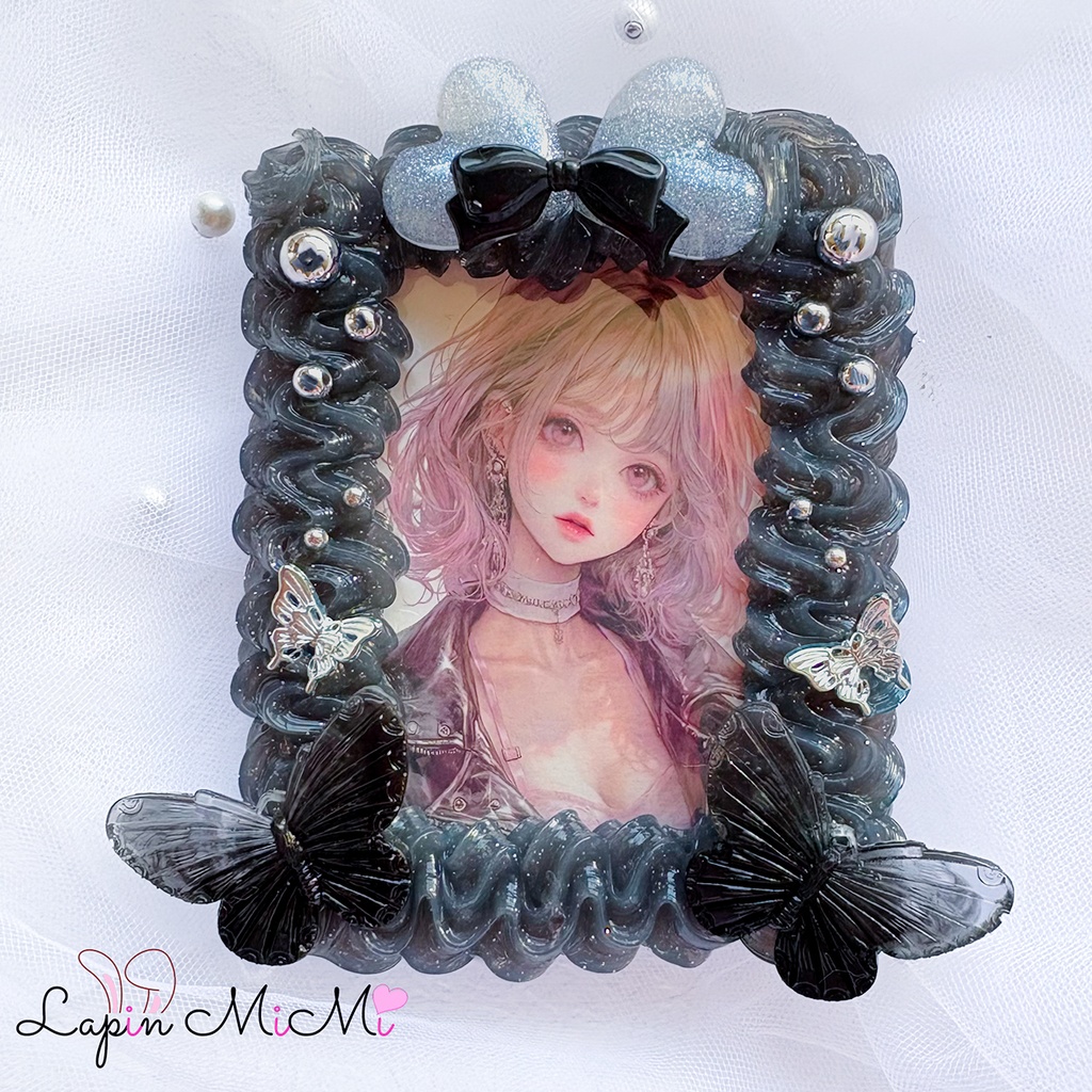 2カラー クリア ラメ入り ホイップデコ 硬質トレカケース B8 ハート リボン グラデ 蝶 上品 きれいめ カード ケース 黒 ピンク