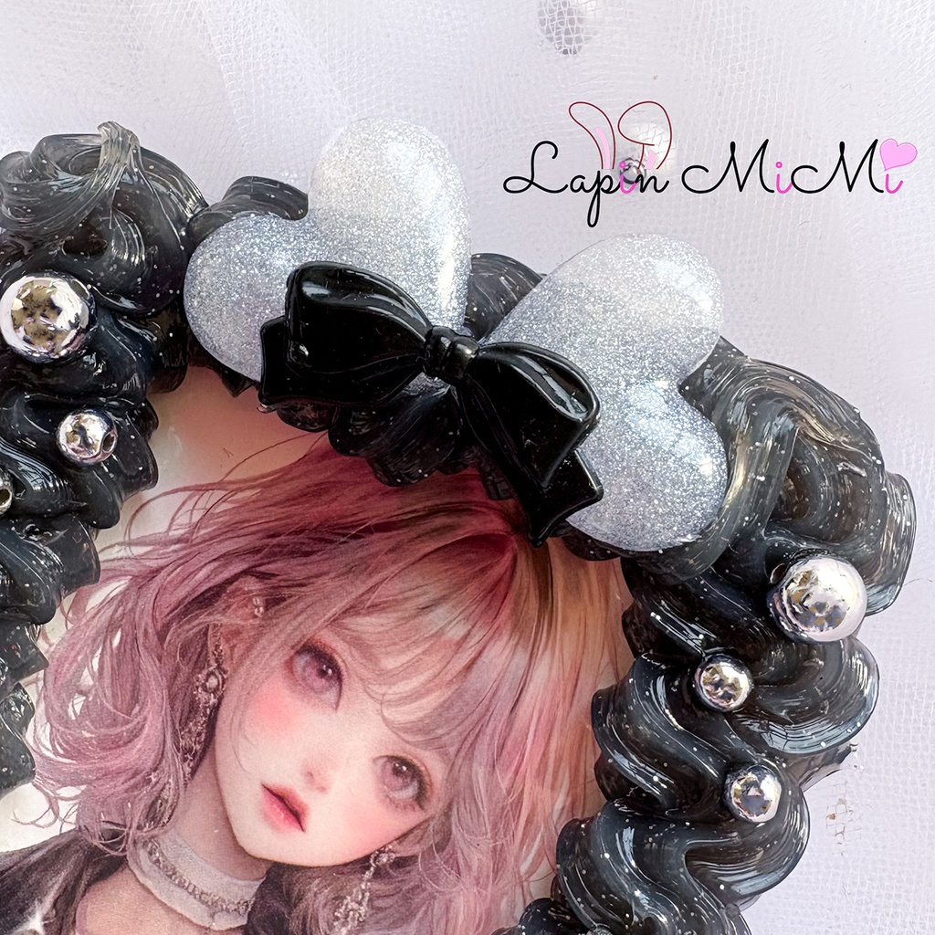 2カラー クリア ラメ入り ホイップデコ 硬質トレカケース B8 ハート リボン グラデ 蝶 上品 きれいめ カード ケース 黒 ピンク