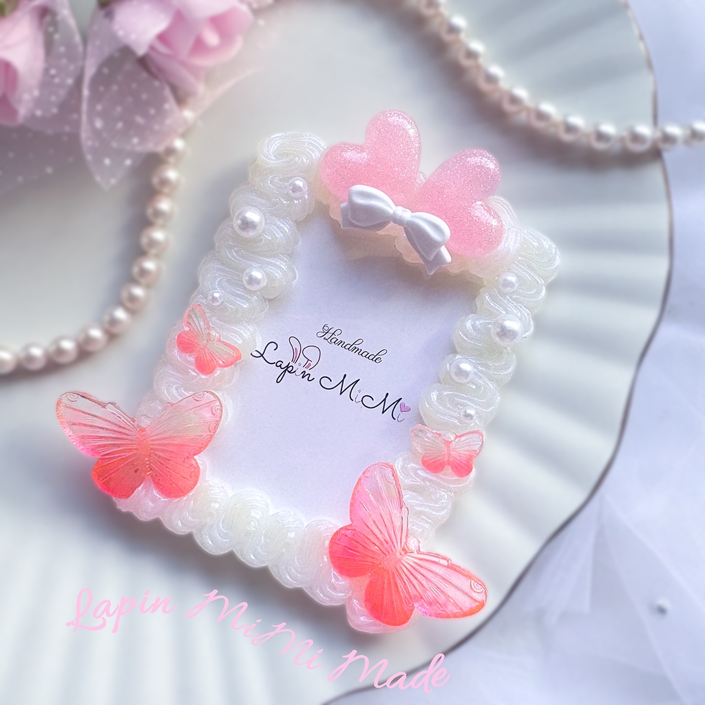 2カラー クリア ラメ入り ホイップデコ 硬質トレカケース B8 ハート リボン グラデ 蝶 上品 きれいめ カード ケース 黒 ピンク