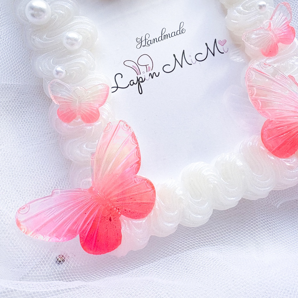 2カラー クリア ラメ入り ホイップデコ 硬質トレカケース B8 ハート リボン グラデ 蝶 上品 きれいめ カード ケース 黒 ピンク