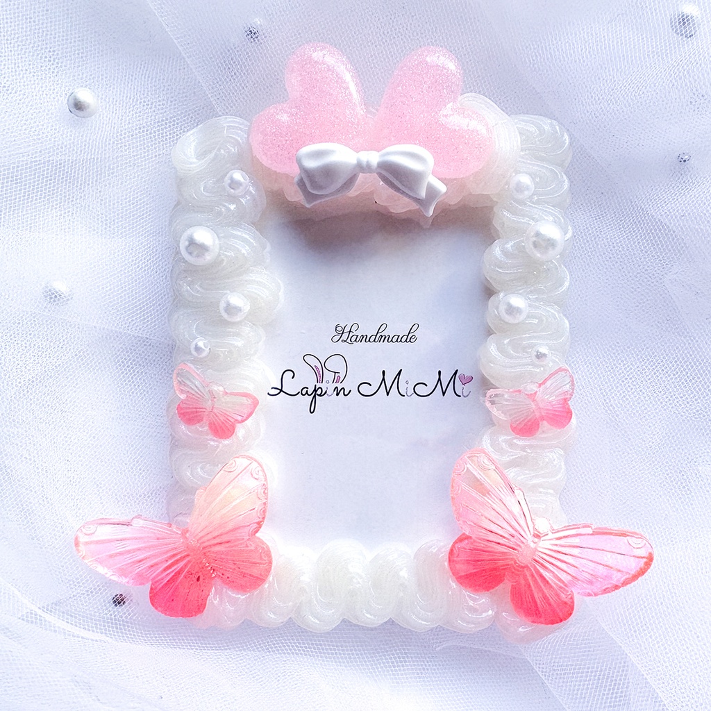 2カラー クリア ラメ入り ホイップデコ 硬質トレカケース B8 ハート リボン グラデ 蝶 上品 きれいめ カード ケース 黒 ピンク