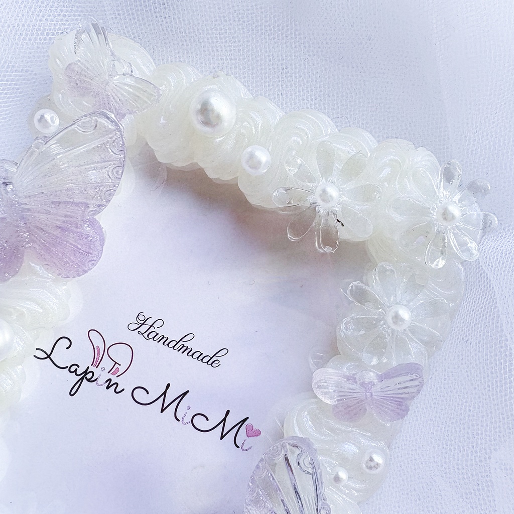 白 オーロラ クリア うねうね ホイップデコ 硬質トレカケース B8 パープル ラメ グラデ 蝶 花 上品 きれいめ カード ケース