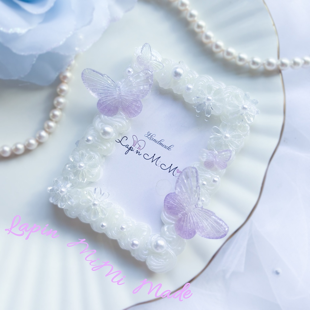 白 オーロラ クリア うねうね ホイップデコ 硬質トレカケース B8 パープル ラメ  グラデ 蝶 花 上品 きれいめ カード ケース