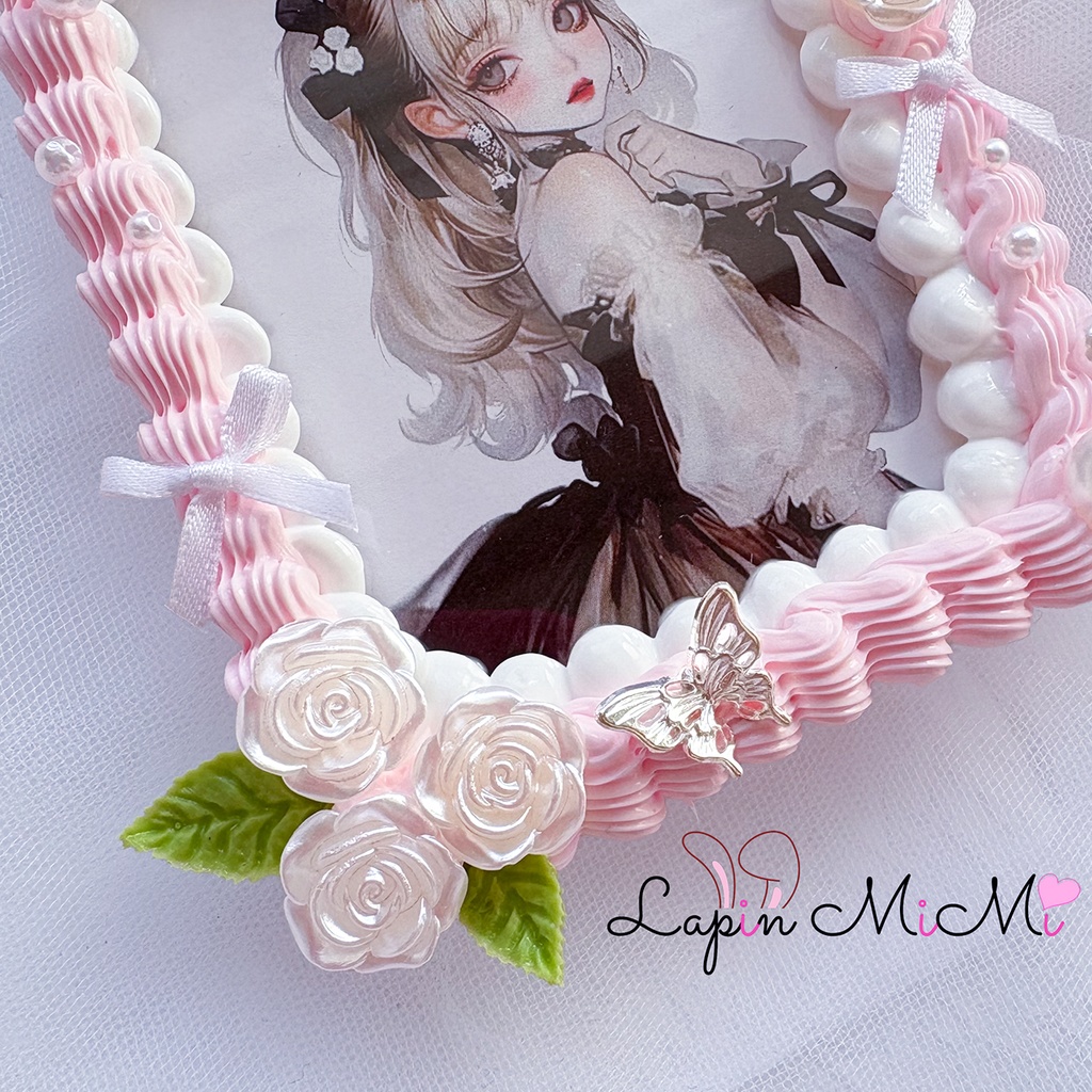 白 ピンク ホイップデコ 硬質トレカケース キーホルダー リボン 薔薇 姫かわ カード キーホルダー バッグチャーム ケース