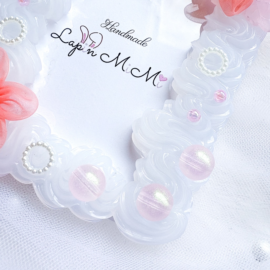 【4カラー展開】クリア ホイップデコ 硬質トレカケース B8 ふんわり オーガンジー 花 ビーズ 大人可愛い カード ケース