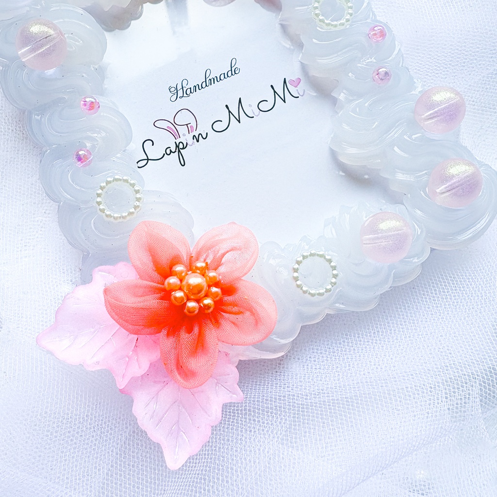 【4カラー展開】クリア ホイップデコ 硬質トレカケース B8 ふんわり オーガンジー 花 ビーズ 大人可愛い カード ケース