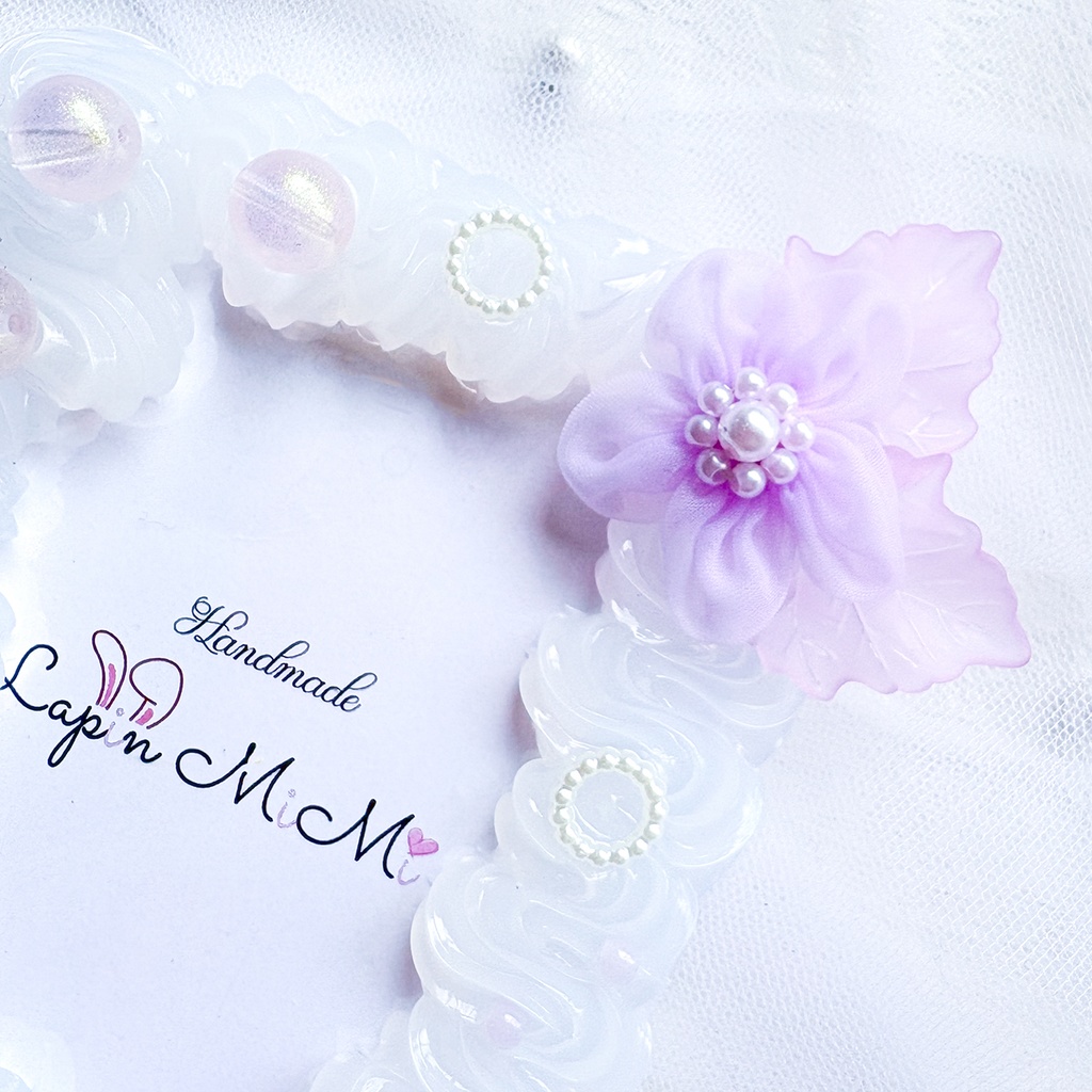 【4カラー展開】クリア ホイップデコ 硬質トレカケース B8 ふんわり オーガンジー 花 ビーズ 大人可愛い カード ケース