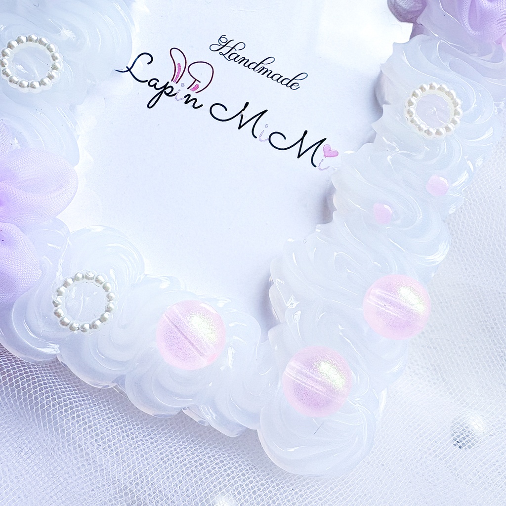 【4カラー展開】クリア ホイップデコ 硬質トレカケース B8 ふんわり オーガンジー 花 ビーズ 大人可愛い カード ケース