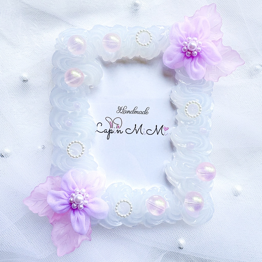 【4カラー展開】クリア ホイップデコ 硬質トレカケース B8 ふんわり オーガンジー 花 ビーズ 大人可愛い カード ケース