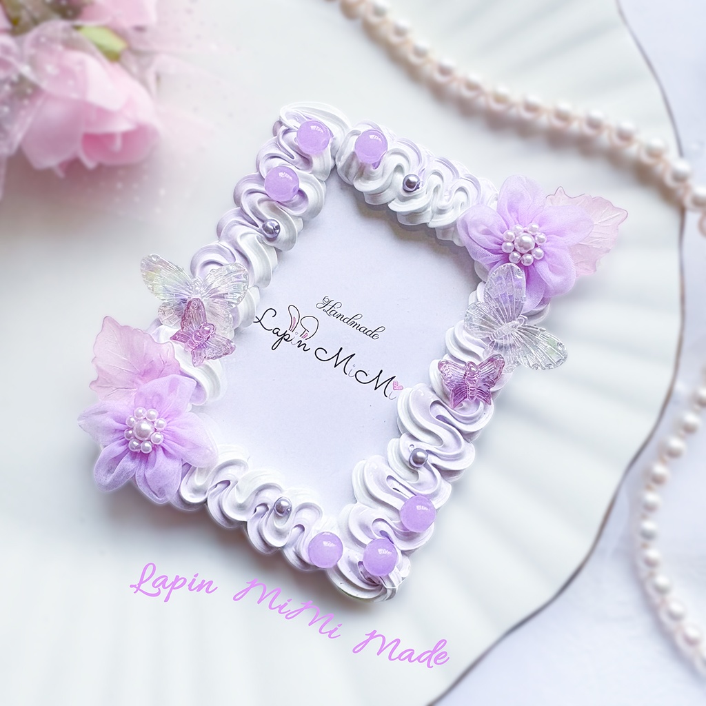 紫 白 ツートン うねうね ホイップデコ 硬質トレカケース B8 ふんわり オーガンジー 花 ビーズ 大人可愛い カード ケース