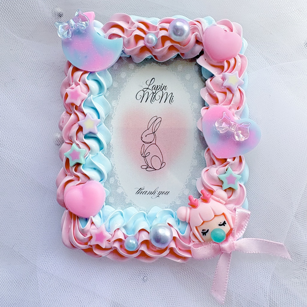 ピンク 水色 うねうね ホイップデコ 硬質トレカケース B8 女の子 リボン ゆめかわ カラー 月 ハート かわいい カード ケース