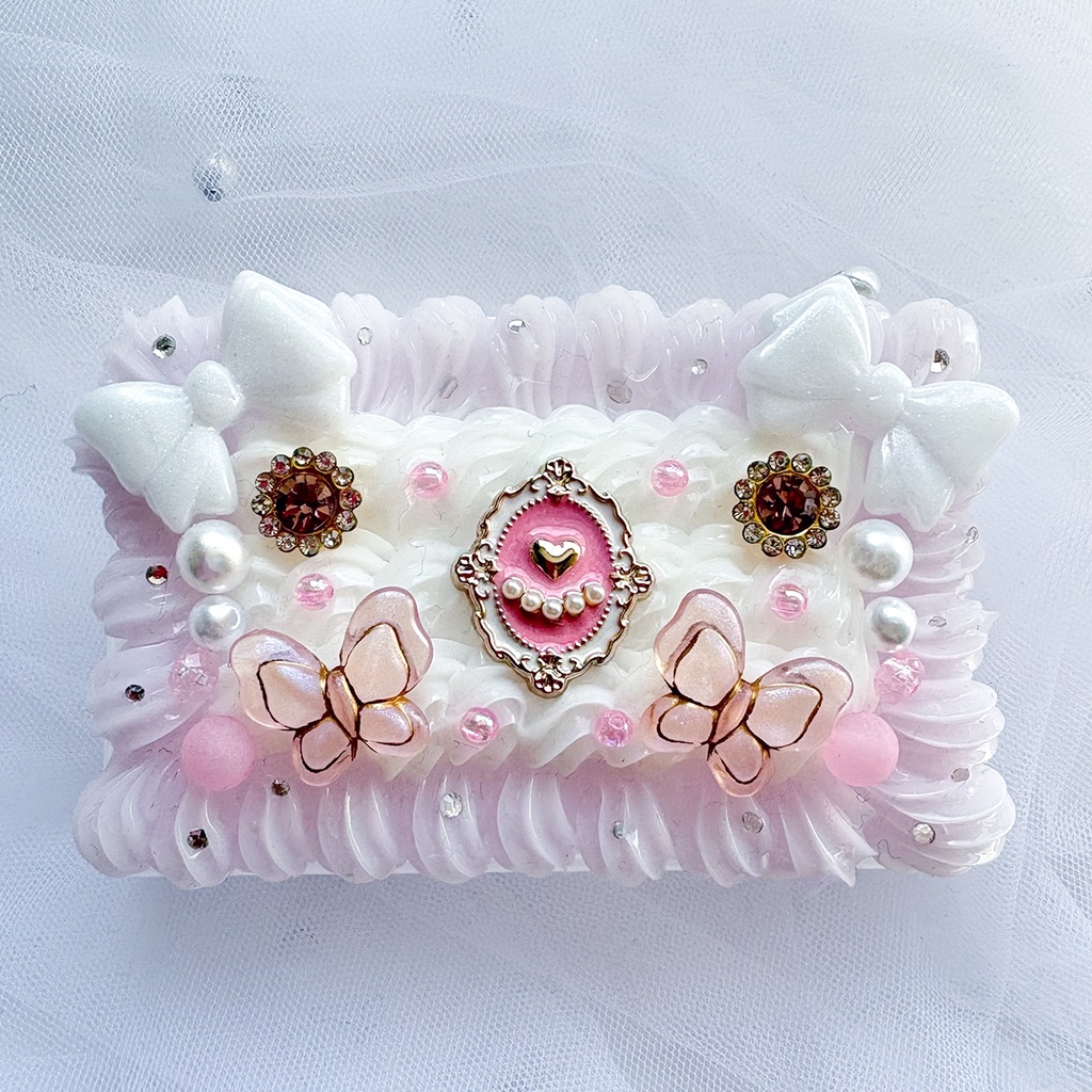 クリア ホイップデコ 白 ライトパープル 姫かわ プチプラケース トレカケース 名刺 カード リボン パール 蝶 マルチケース