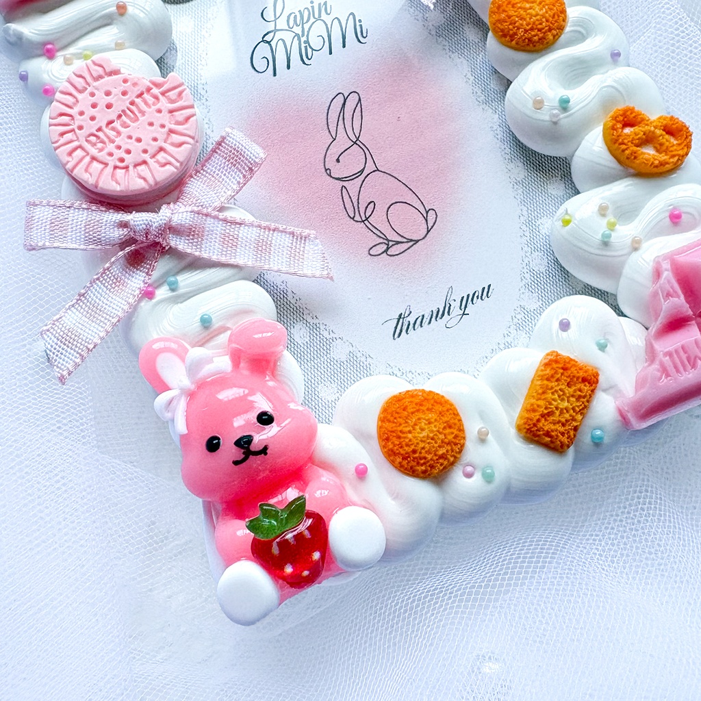 白 ホイップデコ 硬質トレカケース B8 うさぎ チェック リボン クッキー お菓子 可愛い ピンク カード ケース