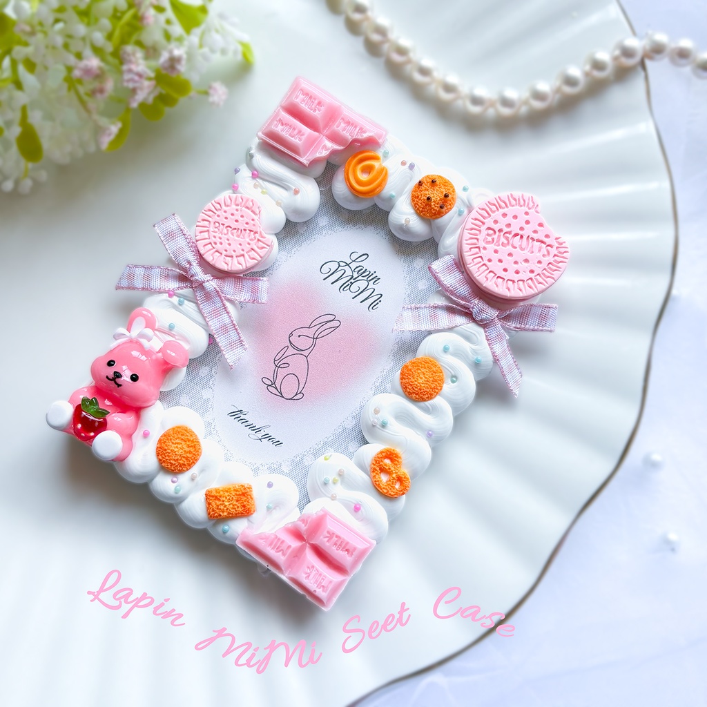 白 ホイップデコ 硬質トレカケース B8 うさぎ チェック リボン クッキー お菓子 可愛い ピンク カード ケース