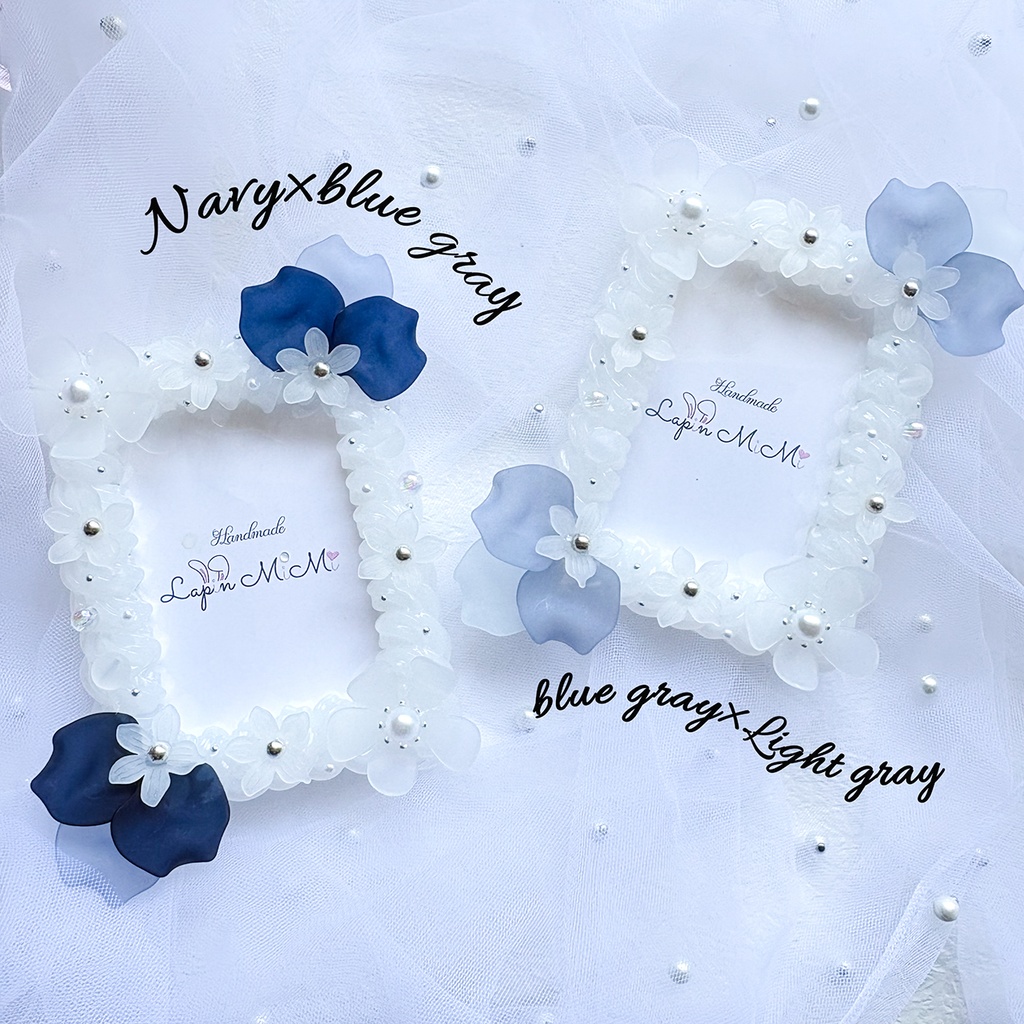 クリア ホイップデコ ブルーグレー 春 お花 桜 マット ホワイト 硬質トレカケース チェキ きれいめ カード ケース