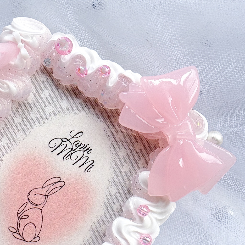 白 ラメ ピンク クリア ツートン ホイップデコ 硬質トレカケース B8 リボン レース 刺繍 蝶 きれいめ カード ケース
