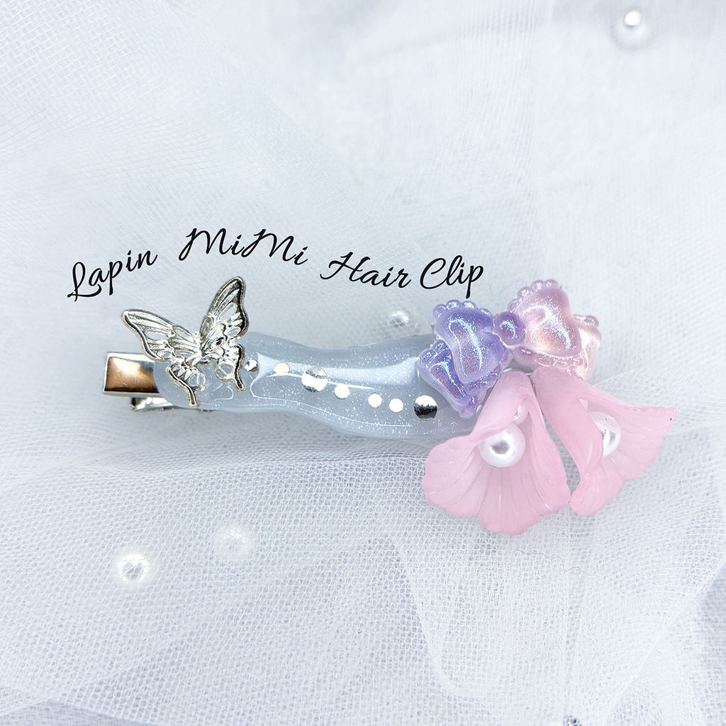 レジン シルバーラメ グラデリボン お花 蝶 ヘアピン 大人可愛い 高見え ヘアクリップ