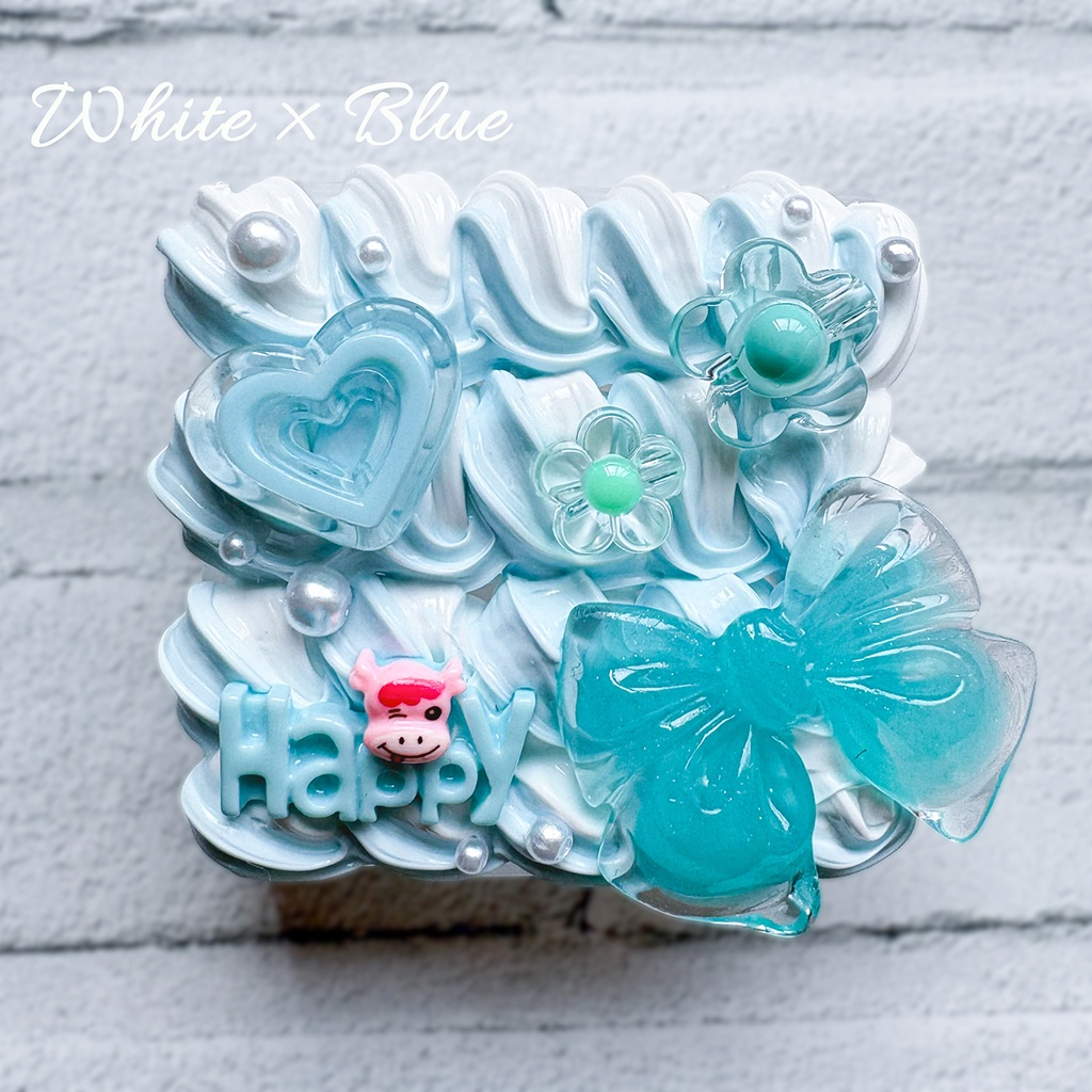白×水色 ホイップデコ クリア ラメ入り でか リボン ハート 花 プチプラケース ジュエリーボックス マルチケース