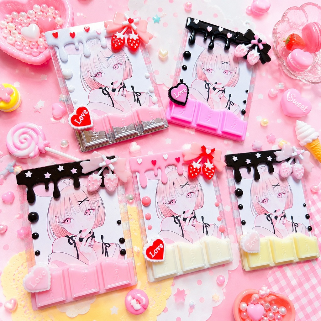 チョコがけお菓子風 レジン B8 硬質トレカケース いちご リボン かわいい 量産 チェキ カード ケース