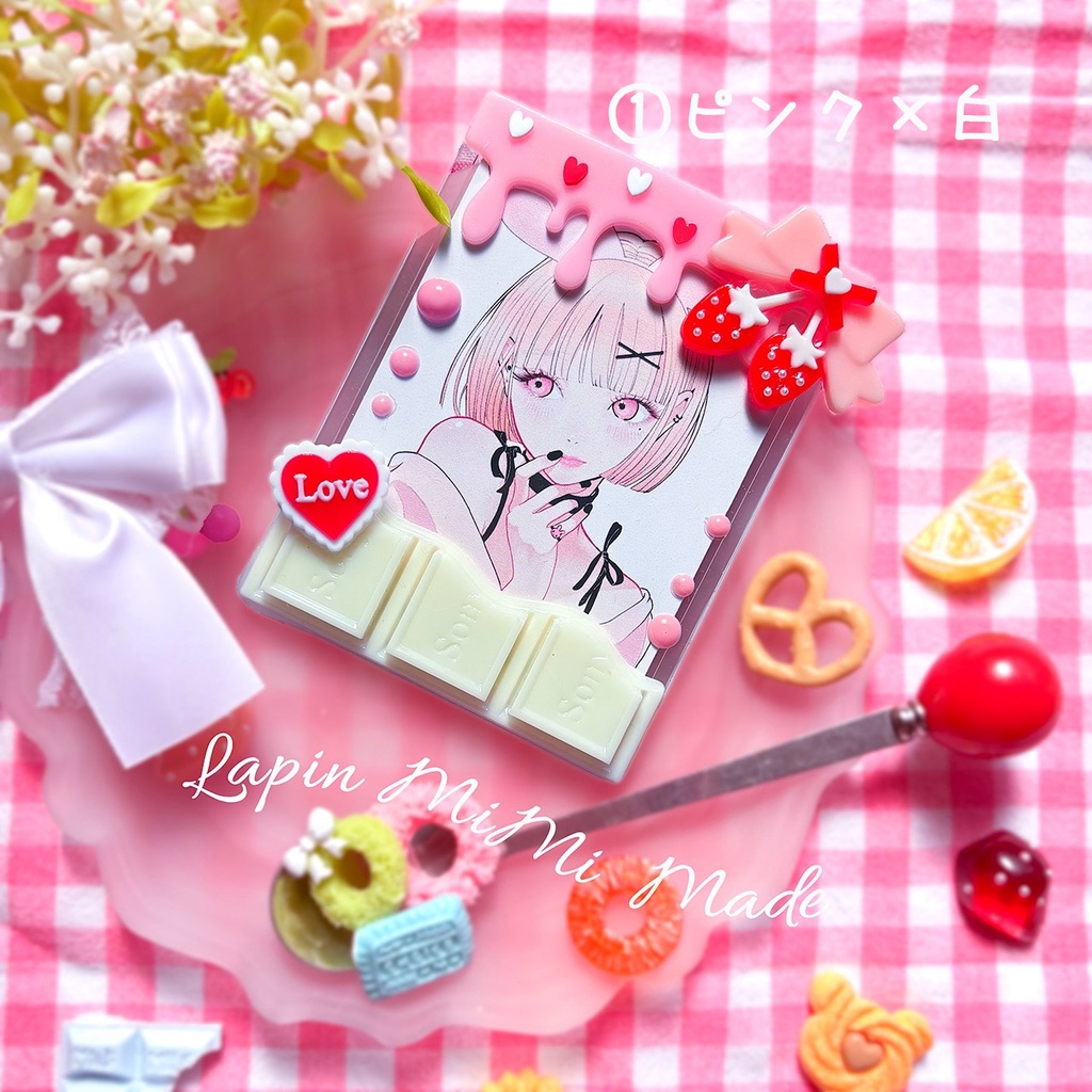 チョコがけお菓子風 レジン B8 硬質トレカケース いちご リボン かわいい 量産 チェキ カード ケース