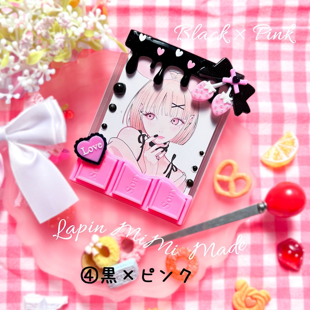 チョコがけお菓子風 レジン B8 硬質トレカケース いちご リボン かわいい 量産 チェキ カード ケース
