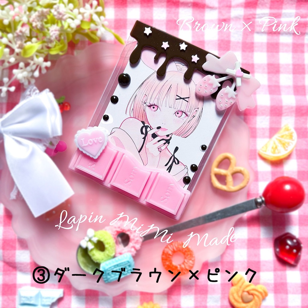 チョコがけお菓子風 レジン B8 硬質トレカケース いちご リボン かわいい 量産 チェキ カード ケース