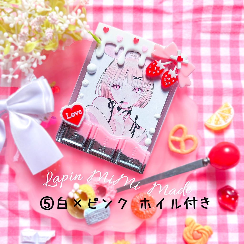 チョコがけお菓子風 レジン B8 硬質トレカケース いちご リボン かわいい 量産 チェキ カード ケース