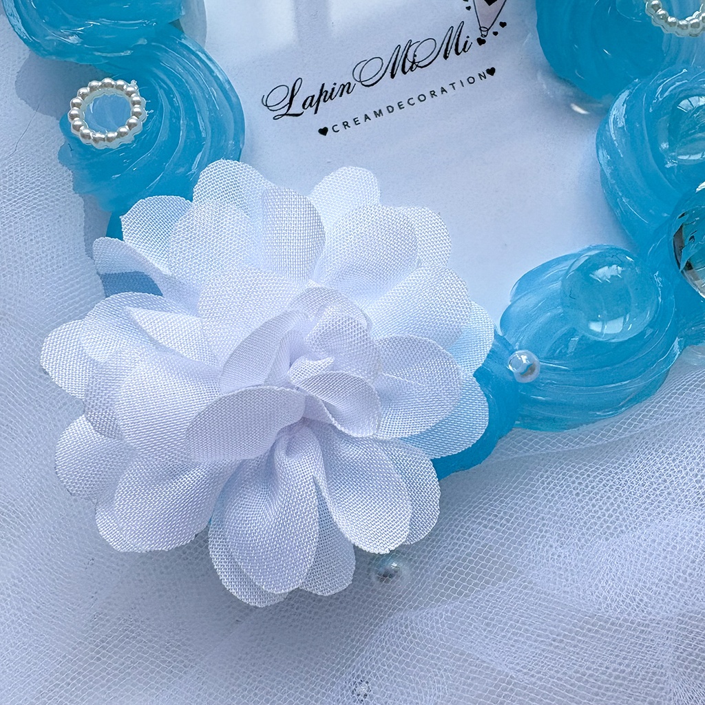 水色 クリア ホイップデコ 硬質トレカケース チェキ 白 蝶 シフォン 花 きれいめ カード ケース
