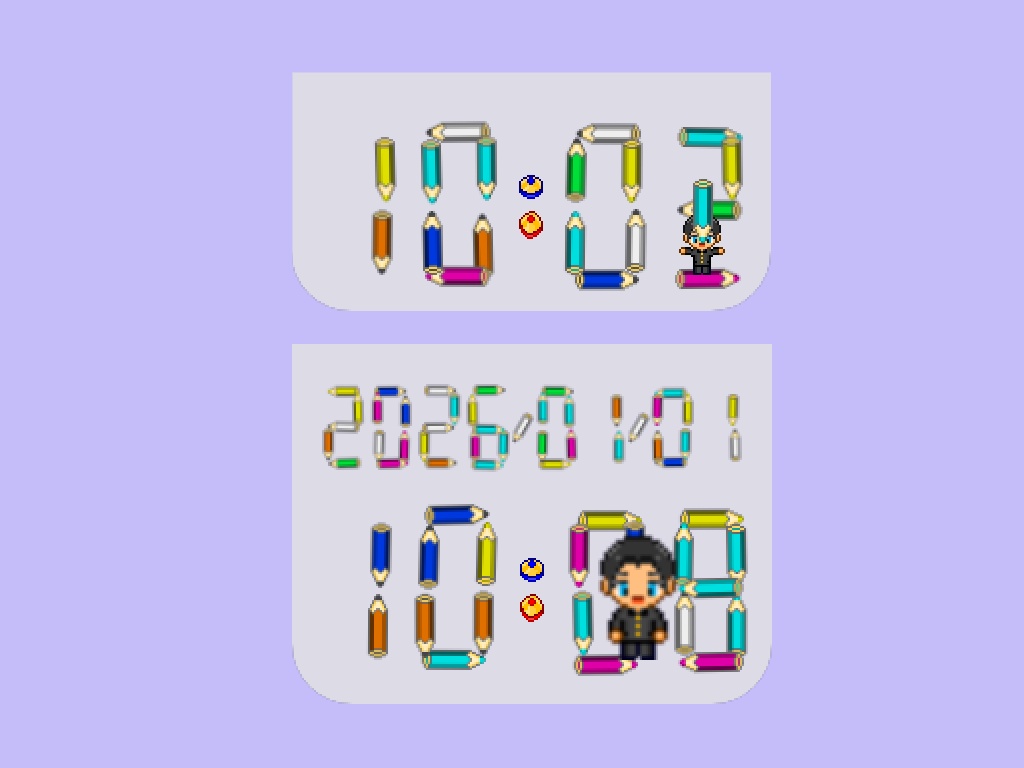 【OBS】ドット絵アバターが時刻を組み立てる!アバピクおしごと時計(固定デザイン) 無料デモ版あり