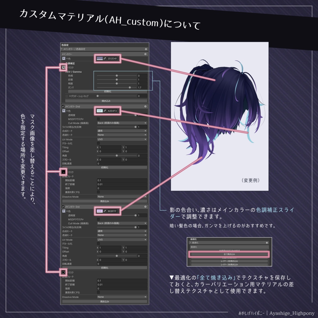 あやしげハイポニー+ロングヘアスタイル【3Dヘアモデル】