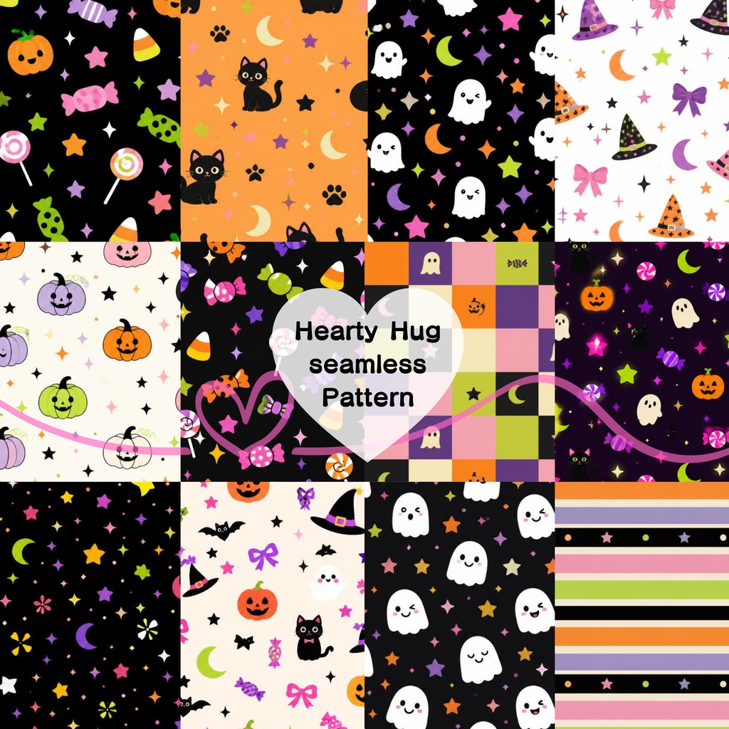 POP HALLOWEEN|ポップでかわいいデジタルペーパー12枚セット|シームレス・商用利用OK