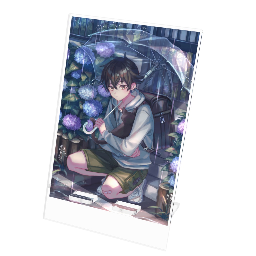 【雨と紫陽花と猫】アクリルスマホスタンド