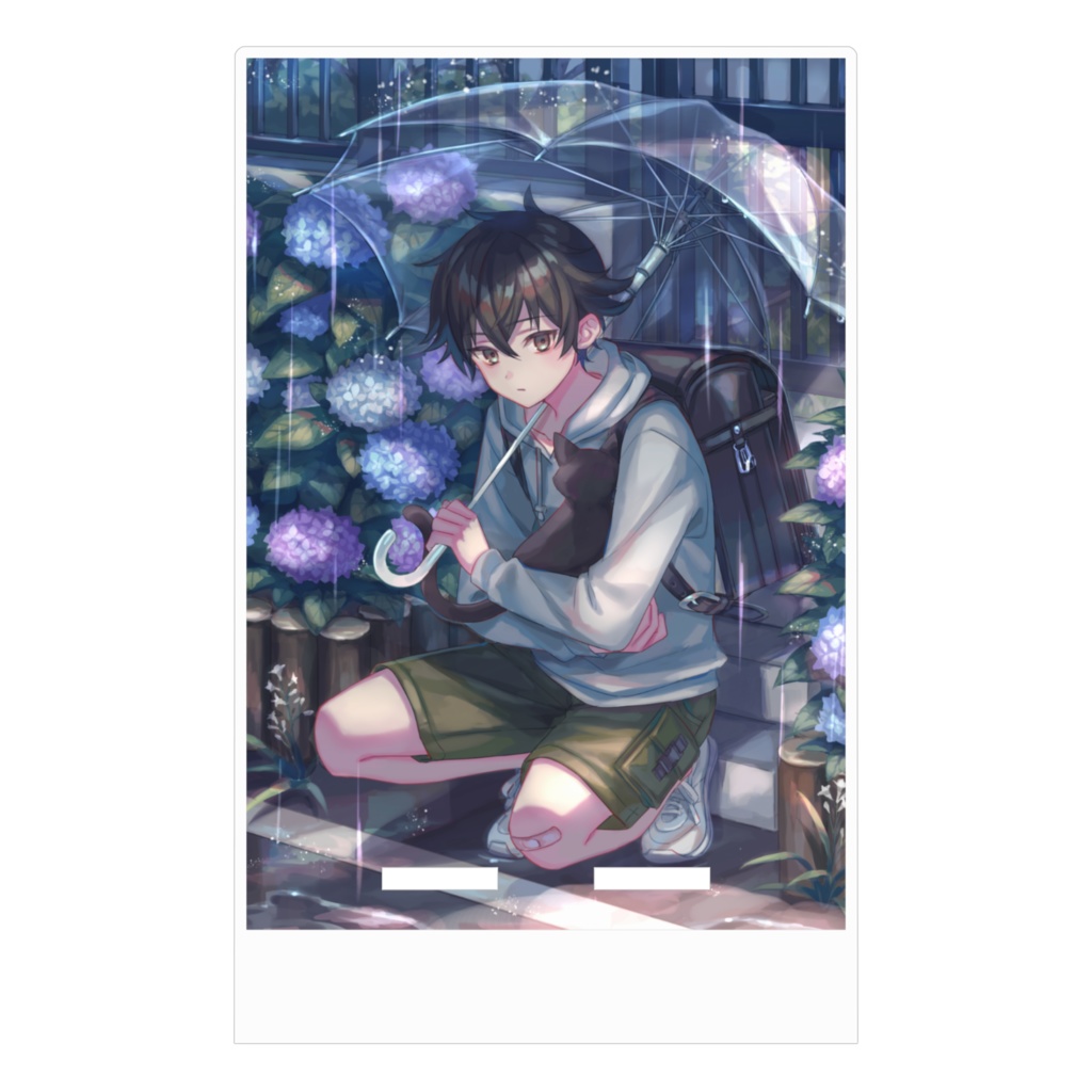 【雨と紫陽花と猫】アクリルスマホスタンド