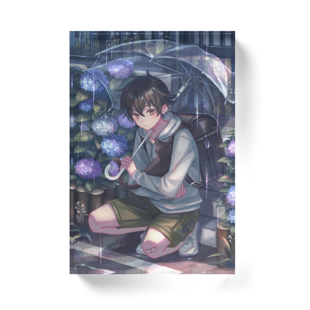 【雨と紫陽花と猫】アクリルブロック