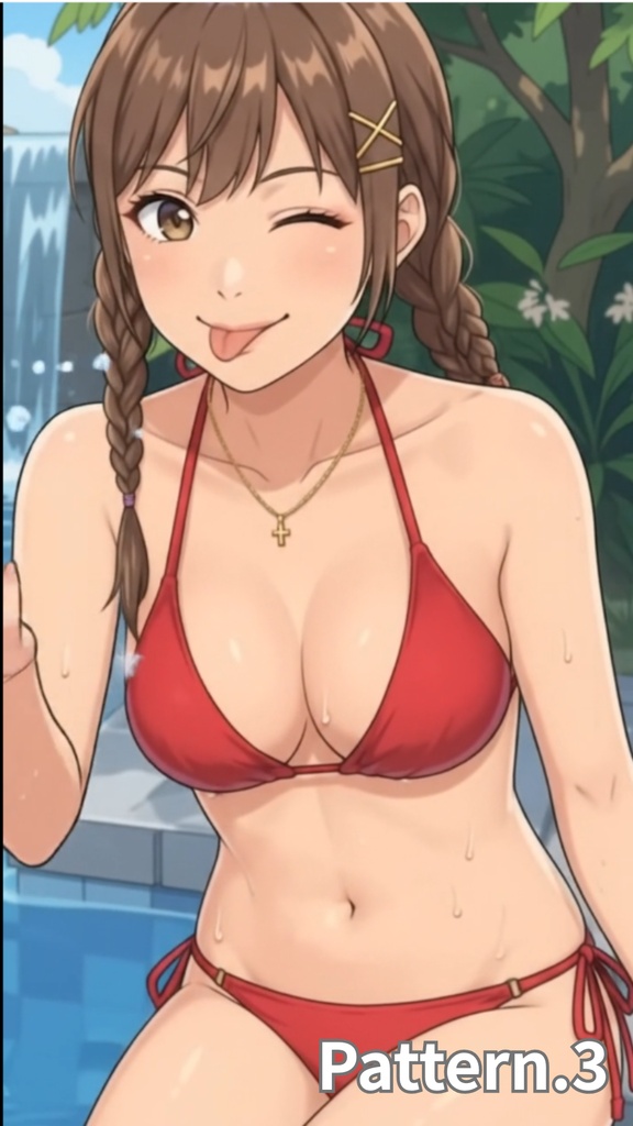 【ボイス付/¥100】赤いビキニの彼女と貸切プールデート(全3種・10秒アニメ)【縦長・横長】