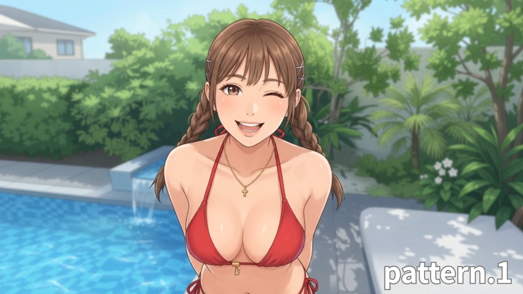 【ボイス付/¥100】赤いビキニの彼女と貸切プールデート(全3種・10秒アニメ)【縦長・横長】