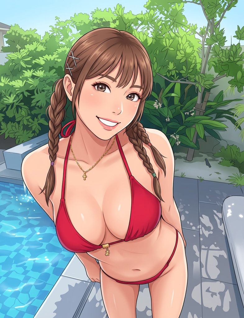 【ボイス付/￥100】赤いビキニの彼女と貸切プールデート（全3種・10秒アニメ）【縦長・横長】