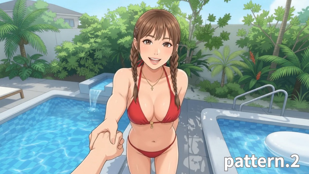 【ボイス付/¥100】赤いビキニの彼女と貸切プールデート(全3種・10秒アニメ)【縦長・横長】